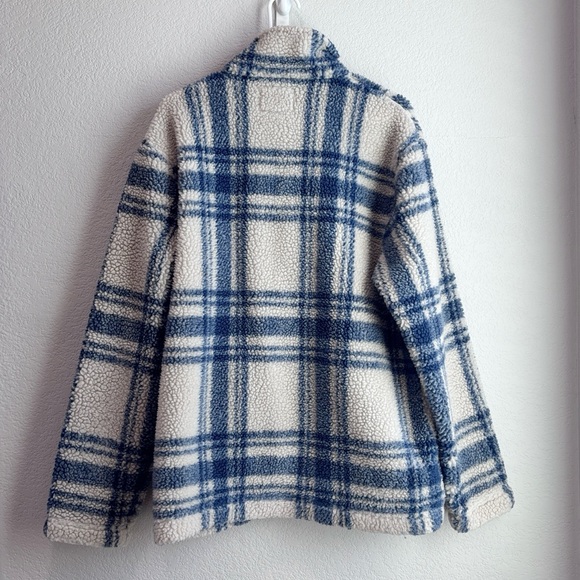 J. Crew Nordic Sherpa Faux Fux Cream and Blue Button Down Jacket - Picture 7 of 7